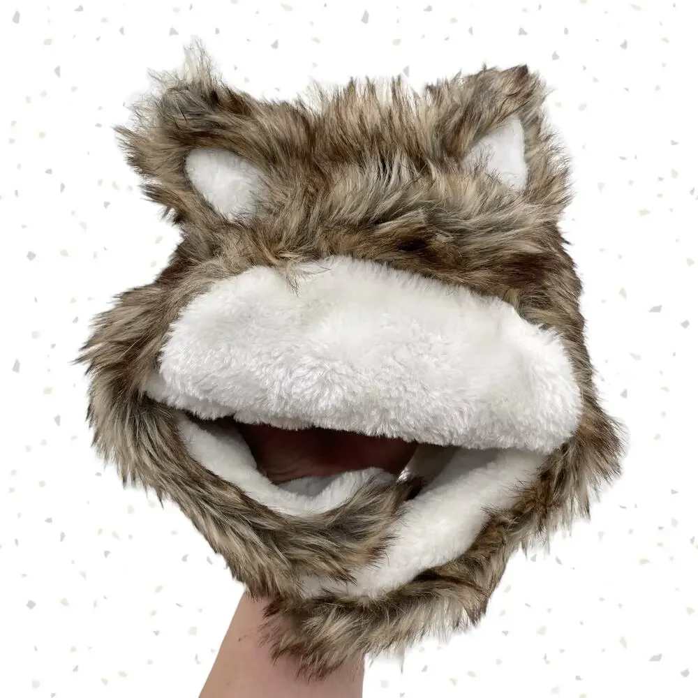 Lazy One Baby Wolf Critter Cap Hat Faux Fur Animal Coyote Wild Infant Size M